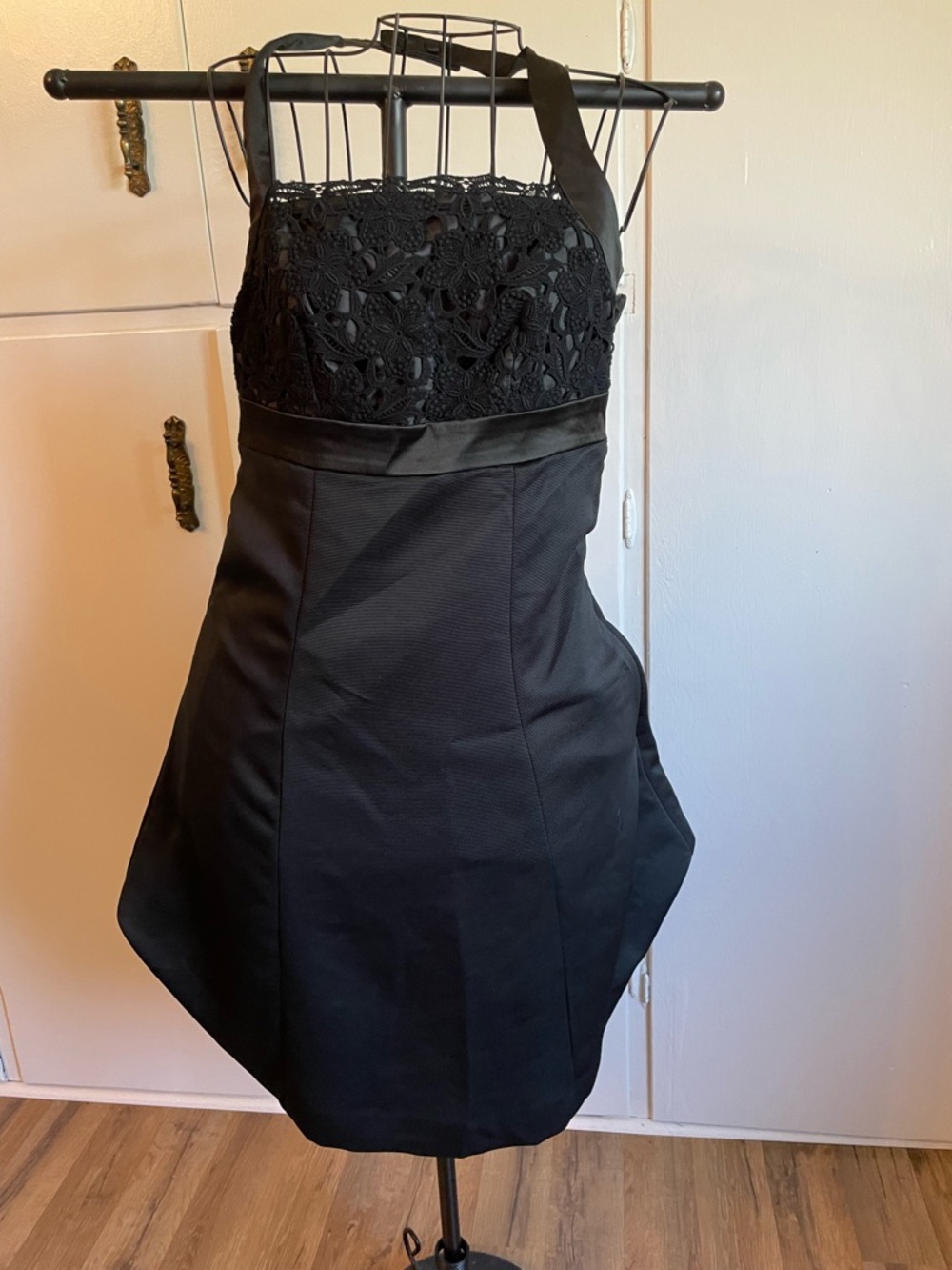 Black Lace Bodice Halter Dress